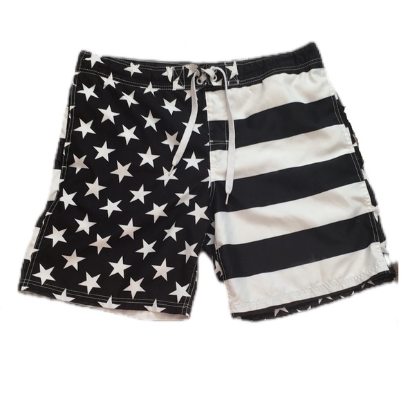 Faded Glory Other - 🇺🇸Faded Glory American Flag Swim Shorts Black/White Sz M